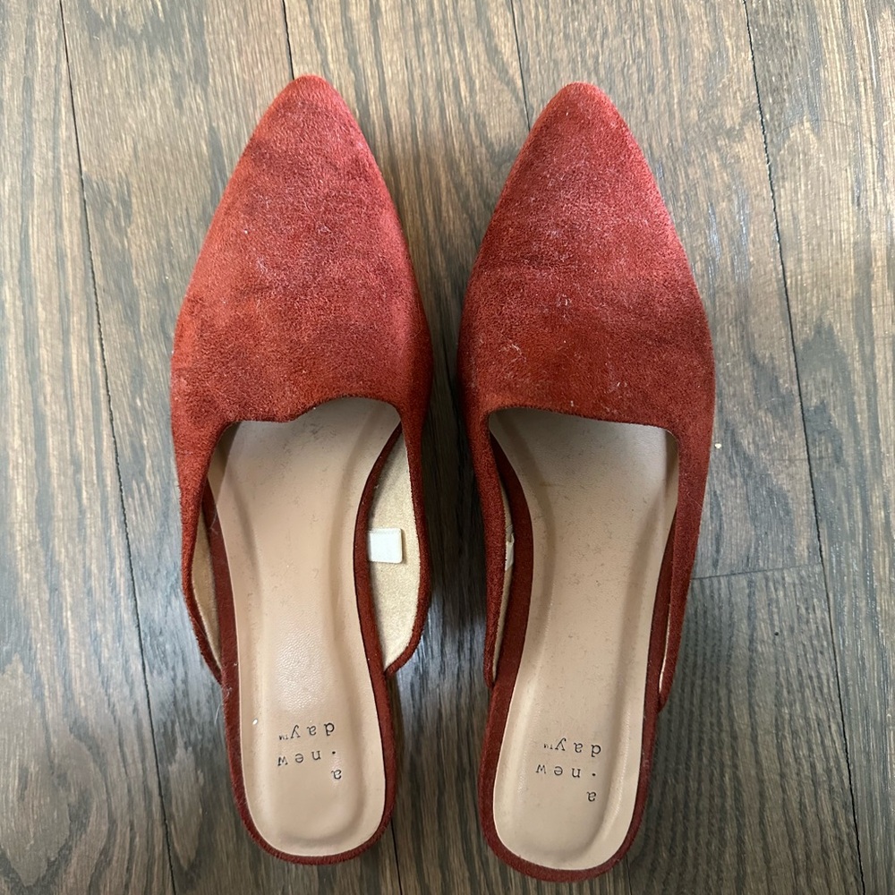 A New Day Red Suede Mules Elegant Slip-On Flats